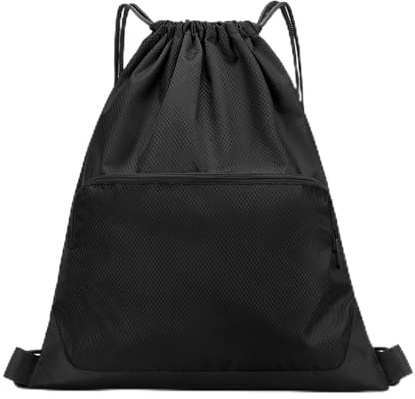 Futuhada Mochila con Cordón Deportiva Impermeable, Bolsa de Gimnasio de Gran Capacidad con Bolsillo Exterior, Saco de Cuerdas para Hombre y Mujer, bolsa de Natación, Viaje, Colegio, Playa (Negro)