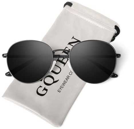 GQUEEN Retro Sonnenbrille Damen Herren Rund Polarisierte Hippie Stil UV400 | Leicht,Metallgestell,Verstellbare Nasenauflagen,Autofahren,Reisen,Laufen,Golfen,Angeln