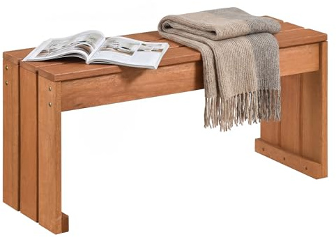 FANTASK Gartenbank ohne Rückenlehne, wetterfeste Holzbank aus Hartholz, Balkonbank & Blumenbank für Garten, Balkon & Terrasse, 90 x 30 x 44 cm