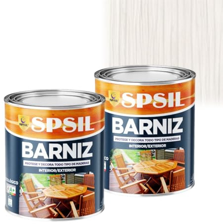 SPSIL Barniz Madera y Pintura para Madera Blanco 750ml X 2, Lasur Protector con Secado Rápido y Alta Durabilidad, Ideal para Uso Interior y Exterior en Todo Tipo de Superficies de Madera