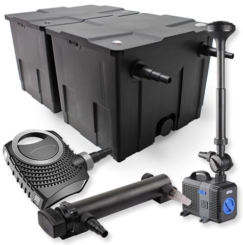 SunSun Komplettset: CBF-350B Teichfilter bis 60000 L Teichfilteranlage Durchlauffilter, CTF-8000 Teichpumpe 8000l/h 70W, CUV-324 Teichklärer UVC Klärer mit 24W, CTP-2803 Springbrunnenpumpe 3000l/h 10W