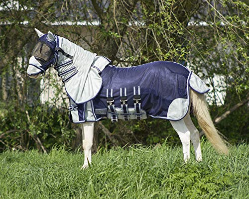 QHP Falabella Minishetty Fliegendecke mit Hals und Maske Schweif- Bauchlatz (70 cm, blau)
