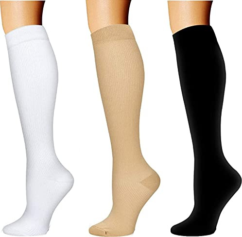 xwanli 3 paires unisexe Chaussette de Contention Bas de Contention Chaussettes de Compression, pour Sportive, Cyclisme, Voyage en Avion et Grossesse de maternité