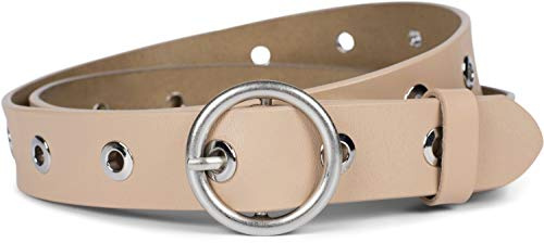styleBREAKER Damen Echtleder Gürtel Lochnieten Glänzend | 2,8 cm breites Rindsleder, runde Metallschnalle, Löcher auf kompletter Länge, stufenlos auf individuelle Maße kürzbar.