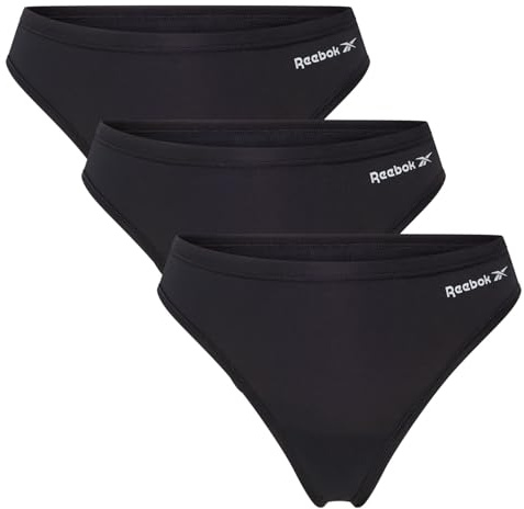 Reebok Serena Sport stringtrosor för kvinnor – paket med 3 | Fukttransporterande underkläder kvinnor | Multipack damtrosor, finns i XS, S, M, L, Svart, XS