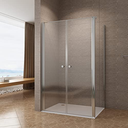 Eckdusche Duschkabine Eckeinstieg 110x90 x 195 cm mit Pendeltür und Seitenwand aus 6mm Nanobeschichtung ESG Echtglas, 110 cm Duschtür Nischentür Schwingtür, 90 cm Seitenwand, höhe 195cm