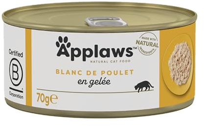 Applaws Naturlig kycklingbröst i gelé våt kattmat för vuxna katter - förpackning med 24 x 70 g burkar
