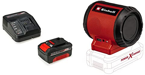 Original Einhell Starter Kit 4,0 Ah Akku und Ladegerät Power X-Change (Li-Ion, 18 V, 75 min Ladezeit, passend für alle Power X-Change Geräte, inkl. Akku-Lautsprecher TC-SR 18 Li BT - Solo)