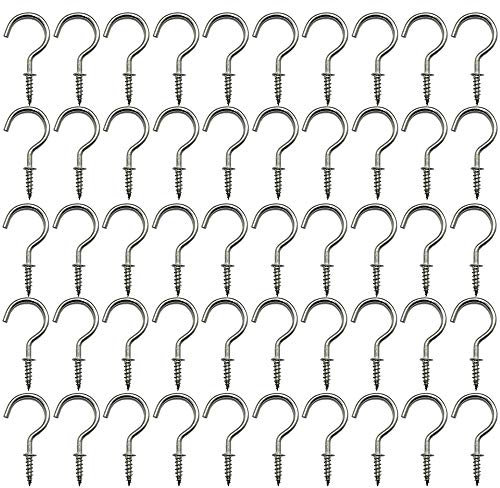 xiaozhenjida 50 Pcs Screw-in Ceiling Hooks Screw Hooks Cup Hooks Nickel Plated Hooks for Cabinet Shelf Silver 1 inch (Silver)