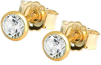 NKlaus Ohrstecker 585er Gelbgold 14 Karat, weißer Zirkonia, 5mm, 2 Stück