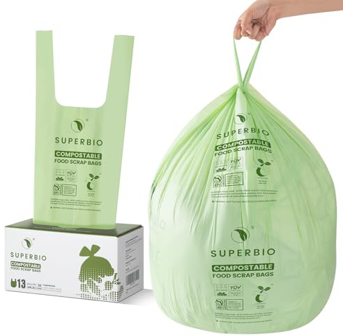 SUPERBIO Kompostierbare Müllbeutel für die Küche, robust, zertifiziert von BPI und OK Compost Home, 30 Stück