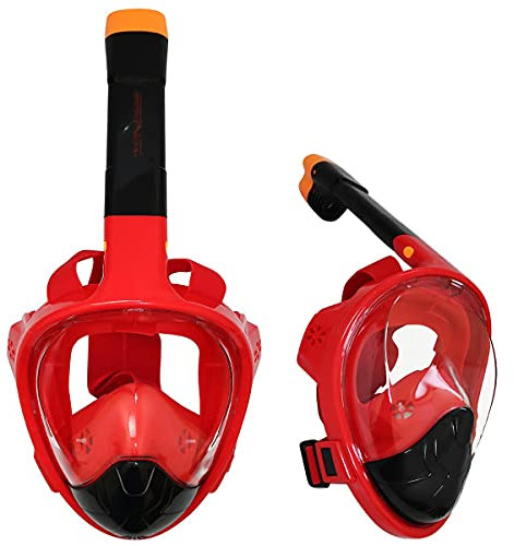 Vollmaske für Surface Diving Schnorcheln - Faltbare Schnorchelröhre - 180-Grad-Betrachtungswinkel - UV 380 - Unisex - Wassersport, Tauchen - (Rot, S/M)