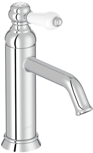 Jacob Delafon - Miscelatore lavabo Louise - Design retrò, manico in ceramica - Risparmio d'acqua - Facile installazione - 17 x 23,20 x 5,5 cm - Finitura cromata - E24360-CP