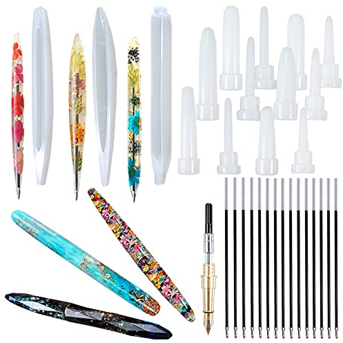 Lot de 22 moules en silicone multi-facettes pour stylo plume et stylo à bille en résine époxy