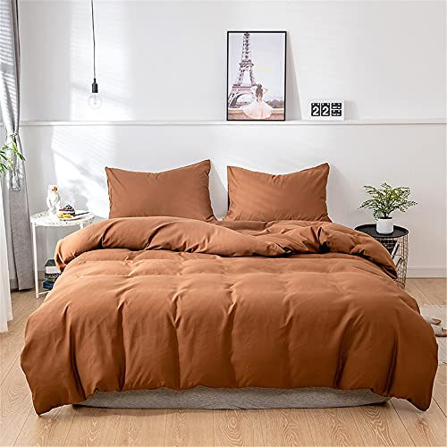 Oduo Juego de Ropa de Cama Color Sólido Moderno Sencillez Funda de Edredón - Microfibra Cómodas y Suaves Funda Nórdica con Cremallera y Fundas de Almohada (Marrón,220x240cm - 3 Piezas)