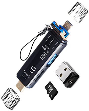 Seminer 5-i-1 USB C/Micro/2.0 SD-kortadapter - Bärbar Minnesläsare OTG för SDXC/SDHC-kort - Kompatibel med MacBook, Dator, Android-telefon