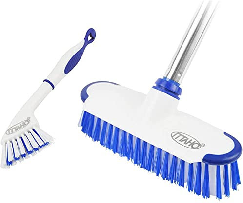 Brosse à récurer réglable de 140cm avec Poils durs, Brosse de Sol pour Le Nettoyage de la terrasse, du carrelage, de la Salle de Bain, de la Piscine et du Patio