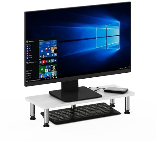 Furinno Turn-N-Tube Supporto rialzato per monitor, Rovere Bianco, Tubi in acciaio inossidabile