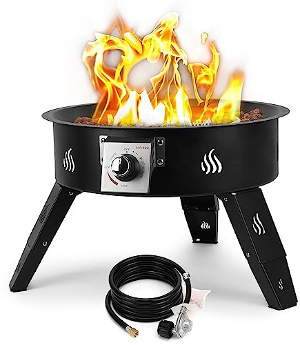 Onlyfire - Chimenea de propano para exteriores de 19 pulgadas, tazón de fuego de gas ajustable en altura con rocas de lava, chimenea de gas portátil sin humo para exteriores, camping, hoguera, patio,