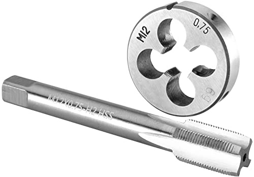 Burkit Jeu de tarauds et filières M12 x 0,75, filetage M12 x 0,75 mm et filière ronde pour droitier