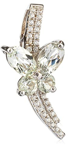 NKlaus Silber 925 Damen Kettenanhänger Schmetterling 11mm Solitär grüner Amethyst Rhodiniert 3949