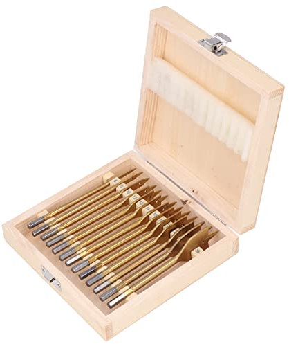 Foret plat pour le travail du bois, 13 pièces foret plat pour le travail du bois en acier à haute teneur en carbone 1/4in tige hexagonale bêche ensemble de forets