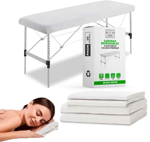 XARA Einweg-Laken Massageliege– Einweg-Bettwäsche aus Vliesstoff – Verstellbar – 95 x 220 cm – 10 Stück – Flüssigkeitsabweisend – Einweg-Laken, ideal für Sondergrößen