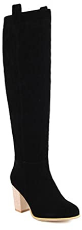8CM/3.14IN Herbst Und Winter Große Größe Frauen Stiefel Holz Korn Dicke Hohe Ferse Runde Zehe Hohe Stiefel