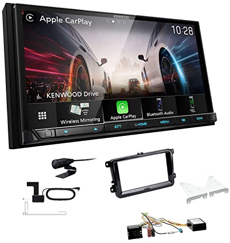 Kenwood DMX8021DABS 2-DIN Autoradio kompatibel mit WiFi Apple CarPlay Android Auto Bluetooth DAB+ USB-C passend für Volkswagen VW T5 Transporter 2003-2015 runde Ecken, Piano Black inkl Canbus