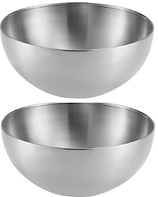 2 Stück 3L große Edelstahl Servierschalen für Obst, Ramen, Salat, Nudeln, Suppe, 2er Set, Spülmaschinenfest, Silber,3L