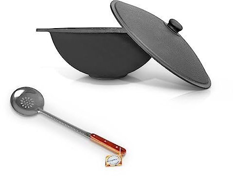 Gusseisen Kazan Uzbekisch 8L Aluminiumdeckel Schaumlöffel für Plov, 48 cm Uzbekisch Uzbekistan Kochtopf WOK Plov плов казан Kasan Feuerofen Plov учак