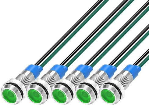 Gebildet 5pcs 6mm LED Métal Indicateur Lampe de Signalisation 3V-4.5V-5V-6V-7.5V-9V Étanche avec Fil,Vert