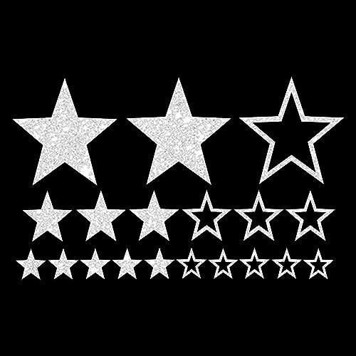 Glitzerdeals Bügelbilder Glitzer Sterne Set Silber - Aufbügler für Textilien, Karneval, Kostüm, Fasching - Bügelflicken Patch zum Aufbügeln