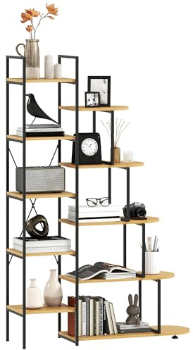 HOMCOM Bücherregal, Standregal mit 10 Ebenen, Aufbewahrungsregal, Küchenregal, Lagerregal im Industriedesign für Wohnzimmer, Arbeitszimmer, Stahl, Natur
