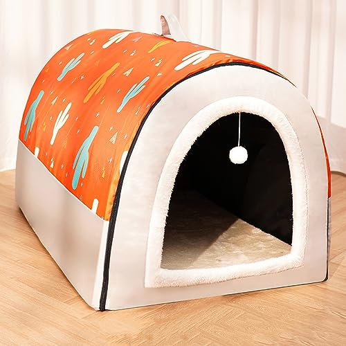 HAZARA Haustierbett, Großer Hundehütte Winter Plüsch Hundekissen Vier Jahreszeiten Warm Hundehöhle Innen Luxus Hunde Iglu Waschbar,Orange,XXL