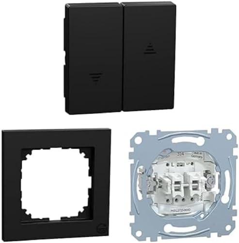 Bundle aus Schneider Electric, M-Smart, Wippe, Schwarz Matt + Merten Rahmen aus recyceltem Ocean Plastic, Schwarz Matt + Merten Rollladenschalter-Einsatz, Unterputz, made in Germany