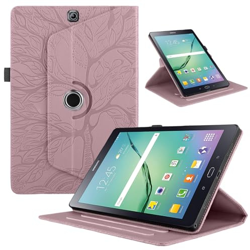 TEDTIKJT Hülle für Samsung Galaxy Tab S2 9.7 Zoll 2015 SM-T810/T815 Tablet Schutzhülle PU Leder 360°Drehbar Ständer Flip Cover für Galaxy Tab S2 9.7 Schutzhülle,Rose Gold Baum
