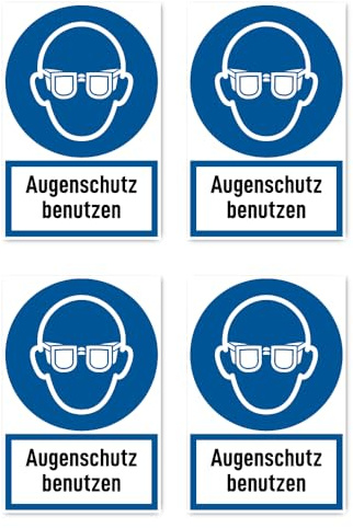 Aufkleber: 150x100 mm, 4 Stück - Augenschutz benutzen - Gebotszeichen mit Text (deutsch) (blau/weiß) - hochkant - M004 - DIN EN ISO 7010 / ASR A1.3