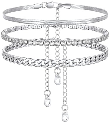 FindChic Fuß Schmuck Set für Damen Mädchen Verstellbare Fußkettchen Kette Edelstahl Sommer Strand Knöchel, 2 Stück/3 Stück, Silber//Gold/Schwarz, Wasserfest, 22+5cm