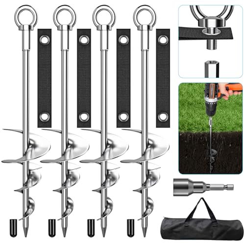 ground Fully Welded Heavy Duty anchor Screws for Swing Sets, Trampolines, Anti-Rust Chrome Plating, Resistant to High Wind, 4 Pack