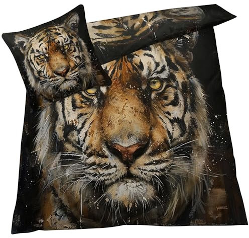YELDAN Bettwäsche 140x200 Tiger, Tiere Bettbezug, Bettwäsche-Sets 2 teilig, Weich & Bügelfrei Mikrofaser Wendebettwäsche und 1 Kissenbezug 80x80 mit Umschlag
