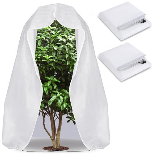 2 Packs Winter Plant Covers - 2X2.4M Large Plant Freeze Protection Cover Bags - Garden Frost Blankets with Zipper Drawstring Protecting Fruit Tree Potted Plants from Freezing Animals Eating