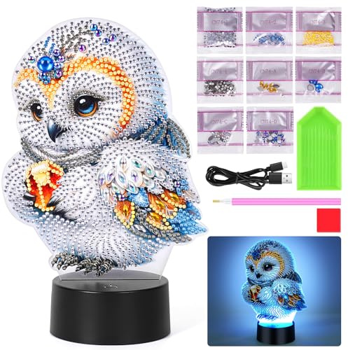 Starnearby DIY Diamond Painting Eule Deko, 5D Diamant Painting Kreative Nachtlicht Bastelset Diamantmalerei Kunst Set, Ornamente Geschenke für Anfänger Hausgeschenk Deko für Mädchen (Eule)