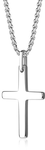 COAI Collana Uomo Acciaio, Collana Catena Uomo Acciaio Inox con Ciondolo Croce in Tungsteno 50cm