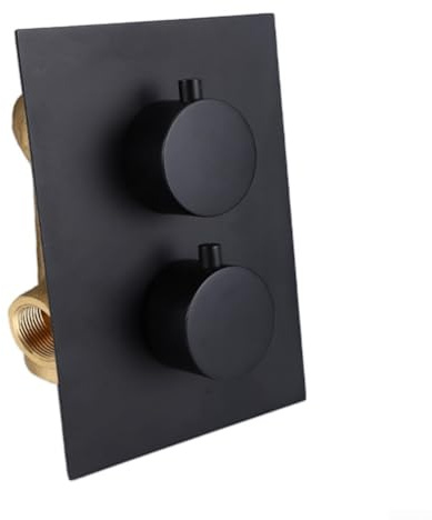 Thermostatic Shower Mixer Valve, with G1/2 2 Way Outlet & 2 Round Handles Chrome Brass, Concealed Round Thermostatic Twin Shower Valve, for Low or High Pressure Bathroom Plumbing Systems (Black)