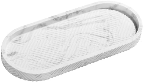 Shinowa Plateau de Salle de Bain, 10 x4,4 Blanc Plateau de Parfum, Organisateur de Comptoir de Salle de Bain en Résine pour Parfum, Bougies, Savon, Plantes, Bibelots, Marbre Blanc