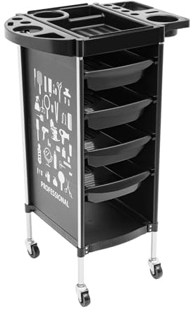Chariot de salon de coiffure peu encombrant avec 4 tiroirs extensibles - Chariot de coiffure SPA avec roues universelles - Outil de coiffure pour coiffeur