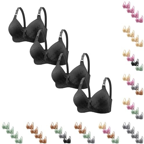 4 Pack: Women'S Bras Non Wired Padded | Non Wired Bras For Women Uk Multipack | Full Cup Comfortable Breathable Bras Push Up Bra With Adjustable Strap V Neck Bra Women'S Everyday Bras