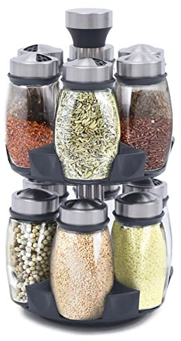 MZBDYYF Spice Rack Organizer with 12Pcs Spice Jars - Stainless Steel + Glass Kitchen Countertop Condiment Storage Set for Easy Access and Organization