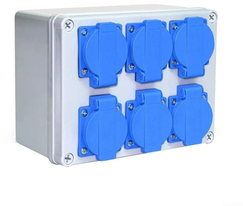 Distributeur de courant mural robuste avec 6 prises, indice d'étanchéité IP44, pour studios extérieurs, rallonges résistantes aux intempéries, garages de jardin